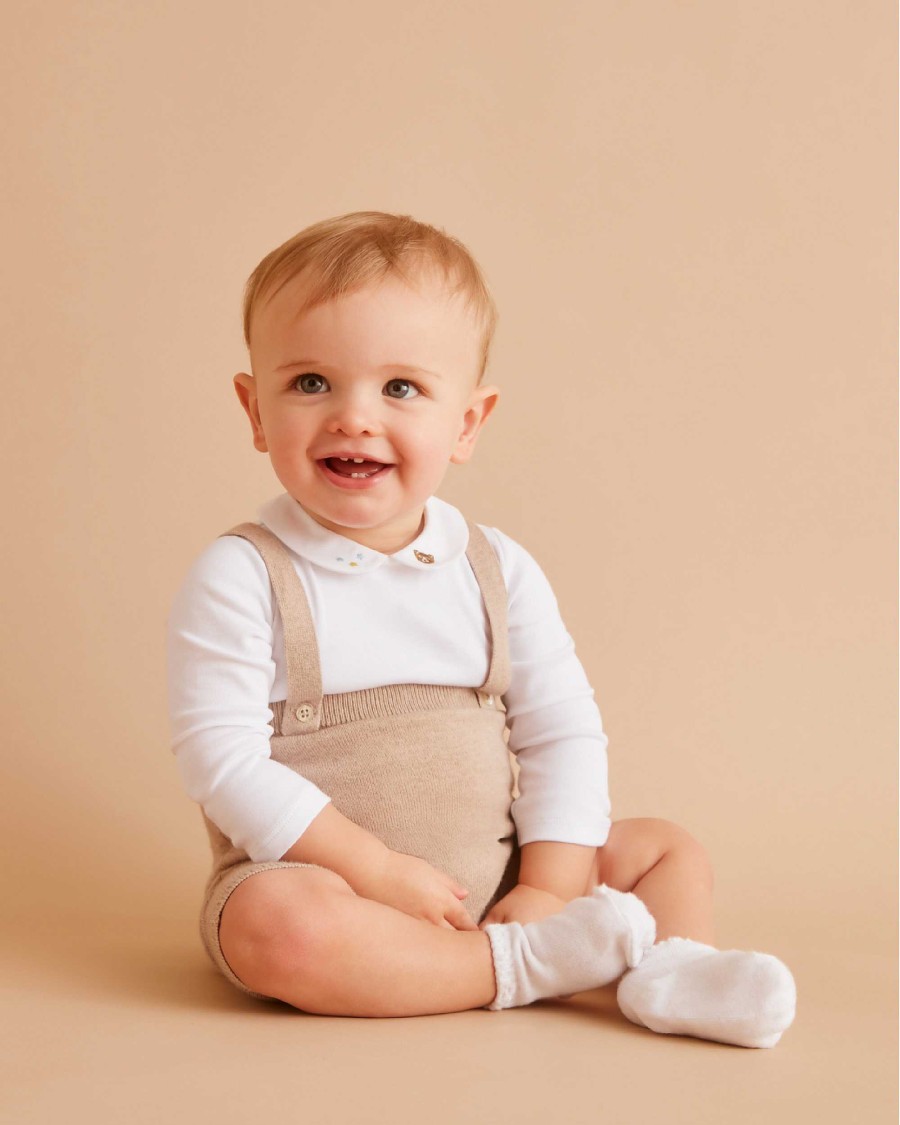 Marie Chantal Baby Boy | Knitted Bubble Suspender Short - Biscuit