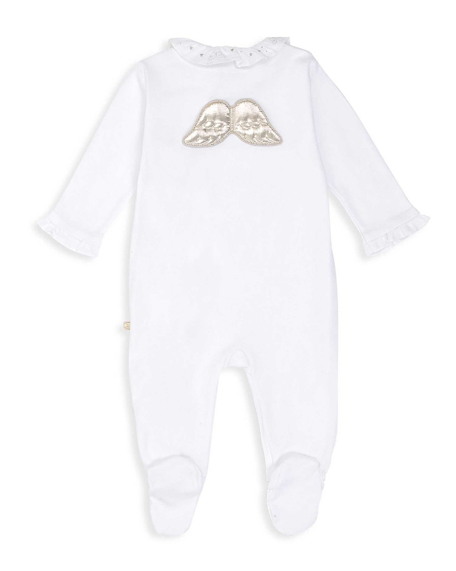 Marie Chantal The Iconic Angel Wing | Angel Wing Pima Cotton Sleepsuit - White & Silver