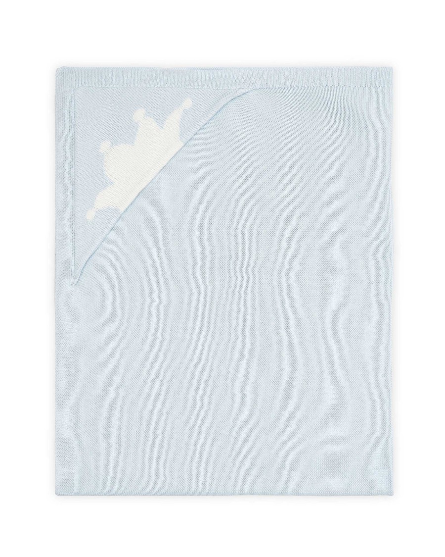 Marie Chantal Baby Boy | Tino Crown Knitted Blanket - Pale Blue