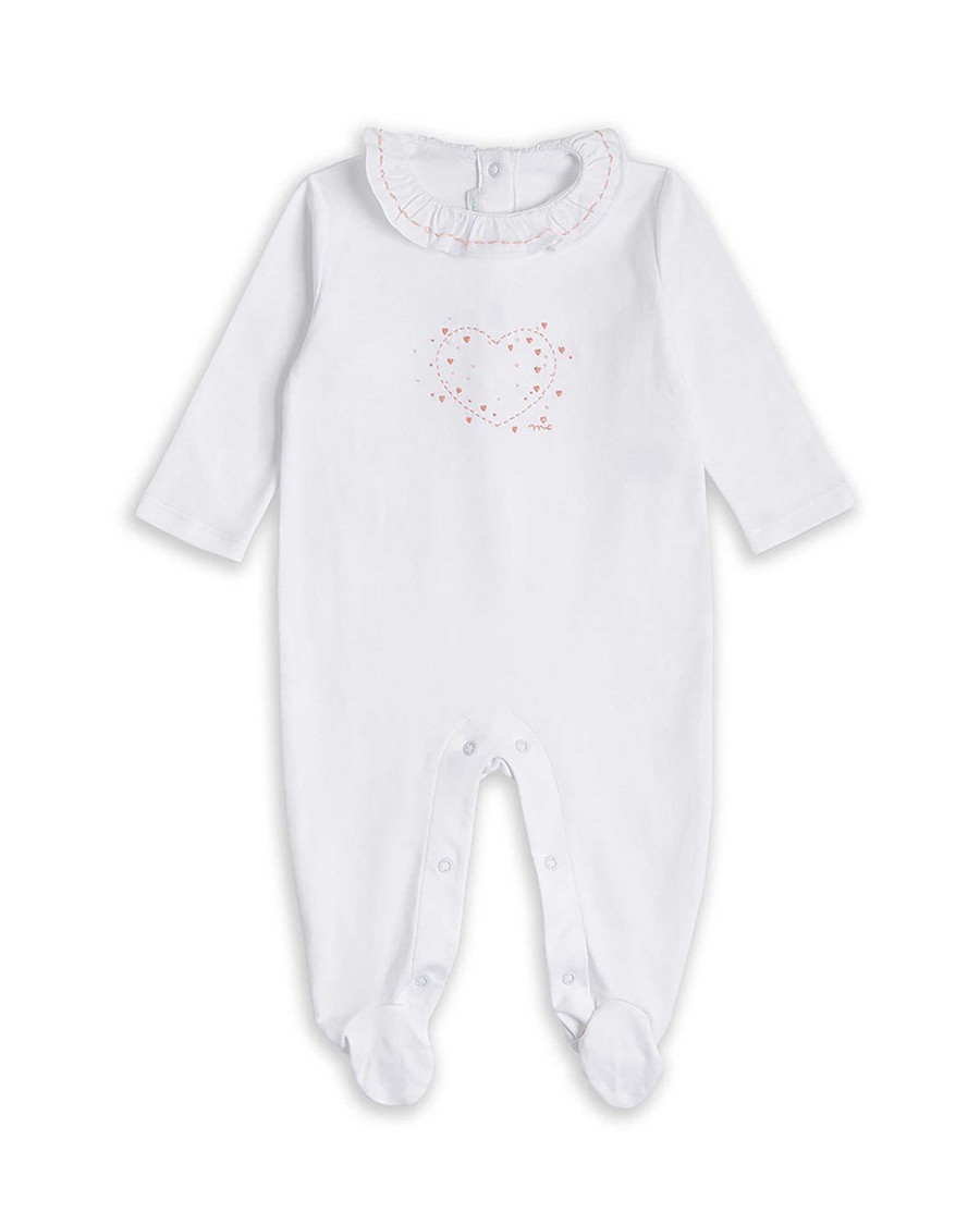 Marie Chantal Baby Girl | Pima Cotton Sleepsuit - Heart Embroidery