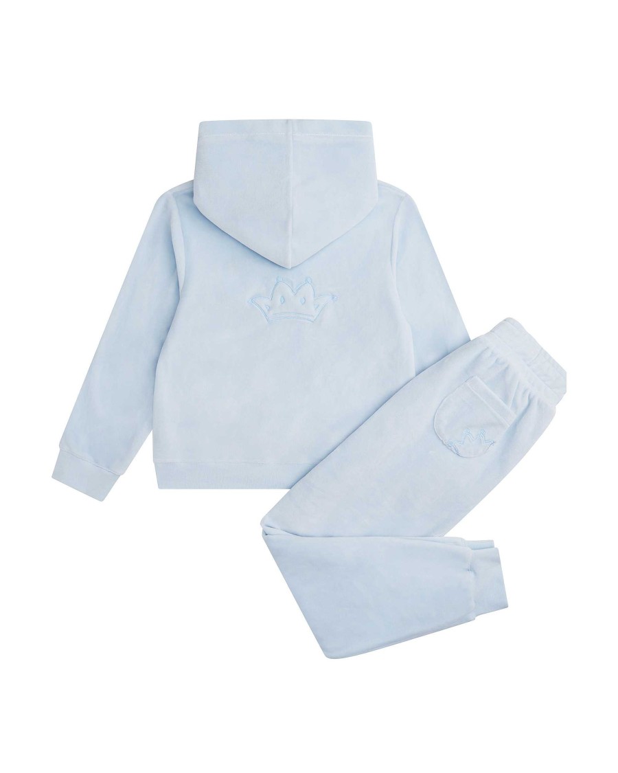 Marie Chantal Loungewear | Tino Crown Velour Loungewear Set Child Dusty Blue