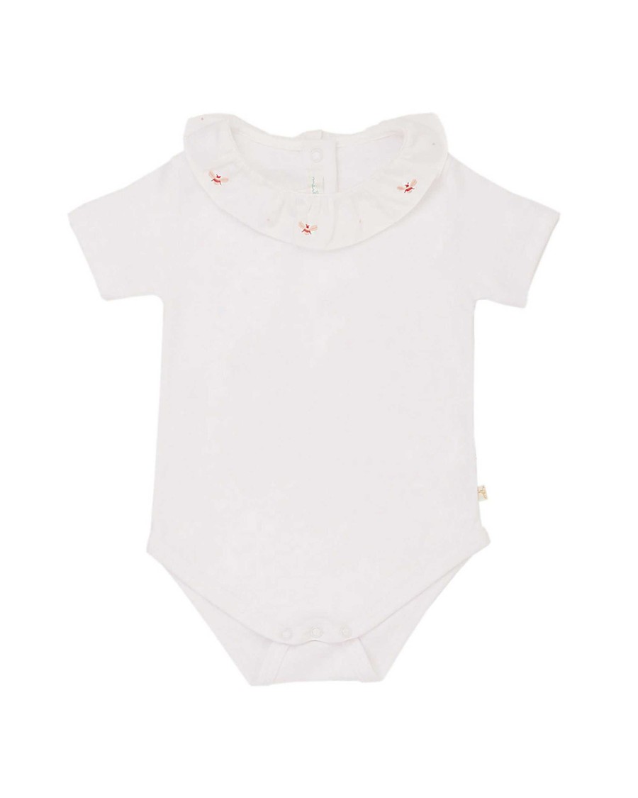 Marie Chantal Baby Girl | Alexandra Ruffle Collar Onesie - Bee Embroidery