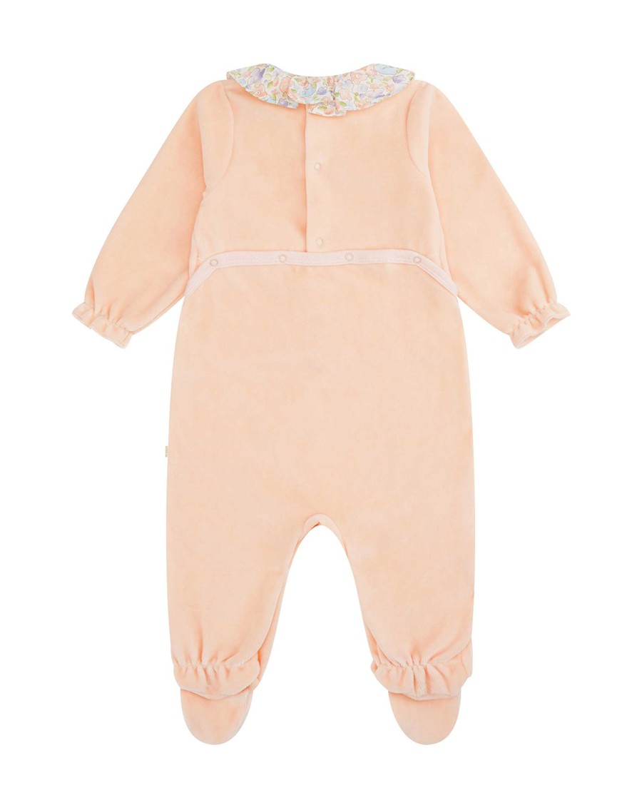 Marie Chantal Baby Girl | Olympia Ruffle Collar Velour Sleepsuit