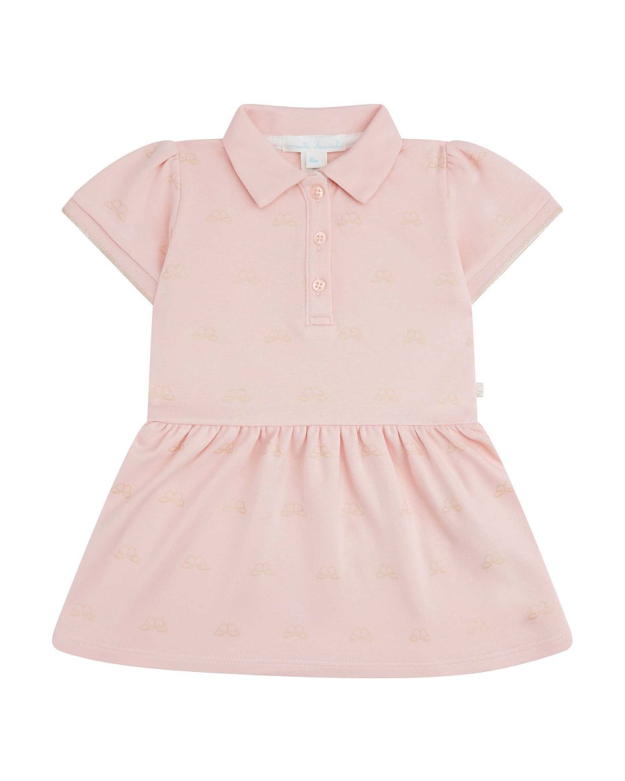 Marie Chantal The Iconic Angel Wing | Angel Wing Print Polo Dress - Baby Pink & Gold