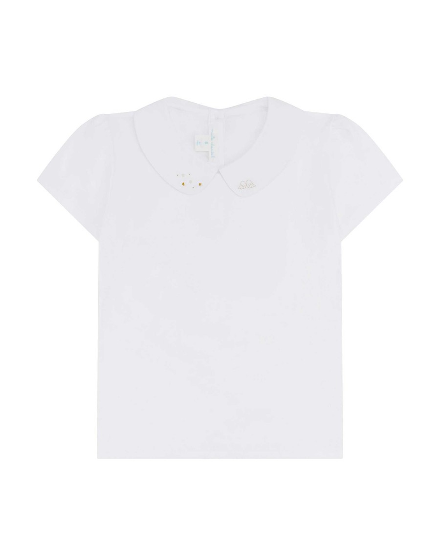 Marie Chantal Loungewear | Angel Wing Peter Pan Collar T-Shirt - Child White & Gold