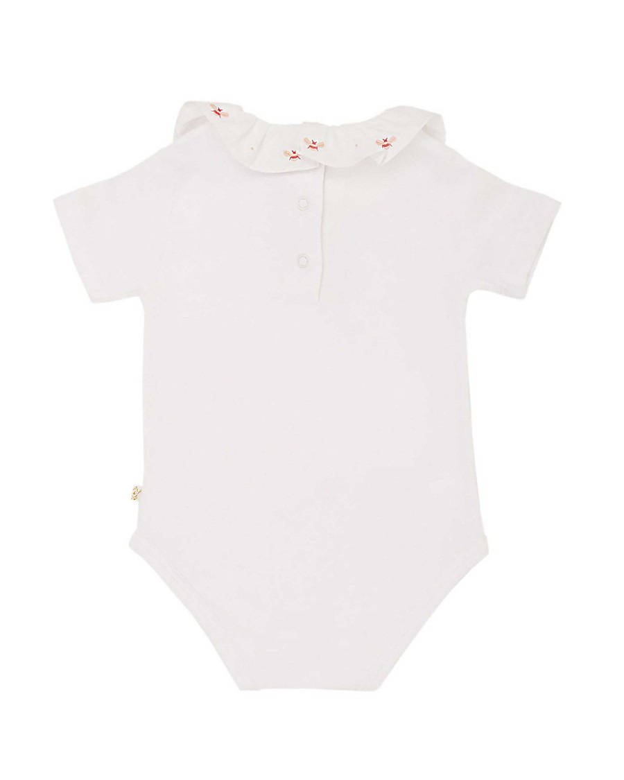 Marie Chantal Baby Girl | Alexandra Ruffle Collar Onesie - Bee Embroidery