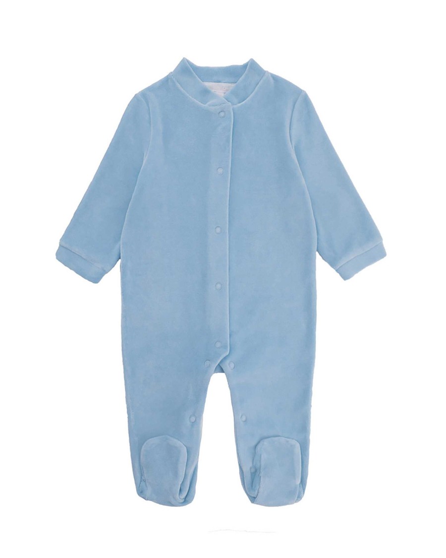 Marie Chantal The Iconic Angel Wing | Angel Wing Velour Sleepsuit - Dusty Blue & Gold