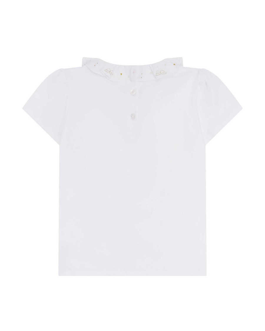 Marie Chantal Loungewear | Angel Wing & Heart Ruffle Collar T-Shirt - Child White & Gold