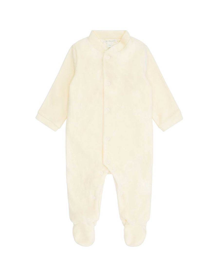 Marie Chantal The Iconic Angel Wing | Angel Wing Velour Sleepsuit - Cream & Gold