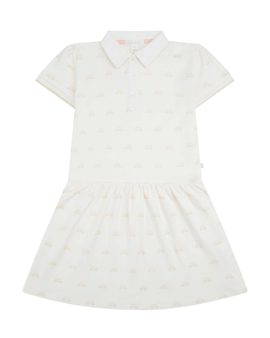 Marie Chantal The Iconic Angel Wing | Angel Wing Print Polo Dress - Child White & Gold