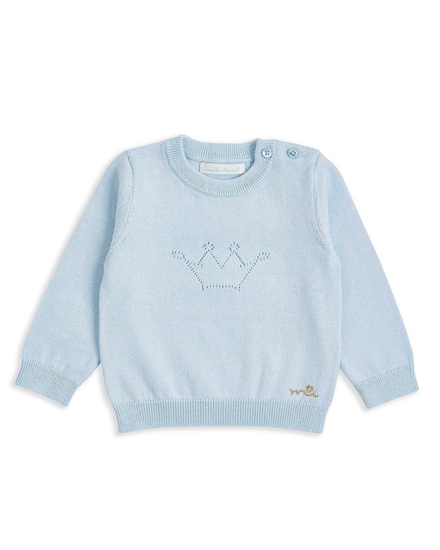 Marie Chantal Baby Boy | Pointelle Crawler Set - Crown Blue