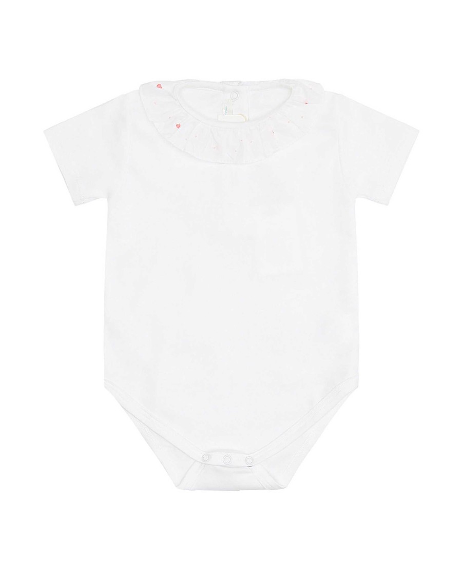 Marie Chantal Baby Girl | Elize Embroidered Ruffle Collar Onesie - Pink Heart