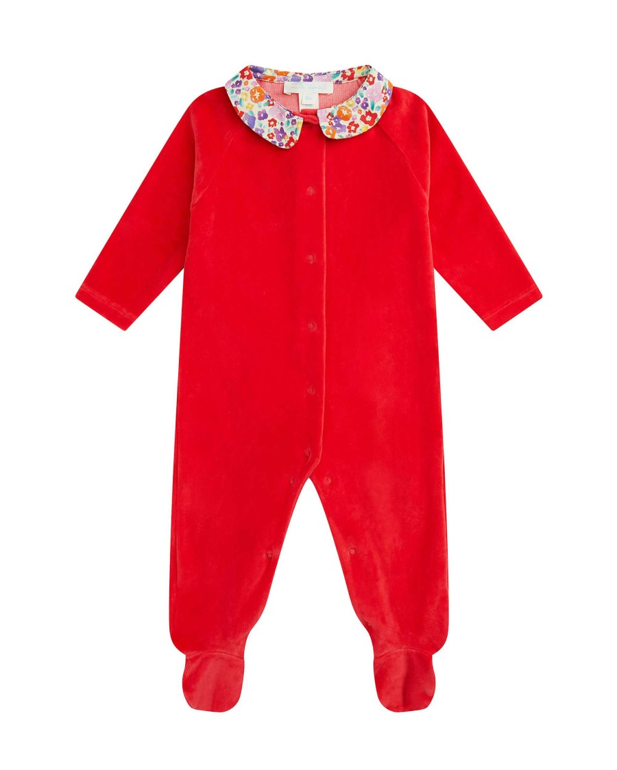 Marie Chantal The Iconic Angel Wing | Angel Wing Velour Sleepsuit - Floral Berry