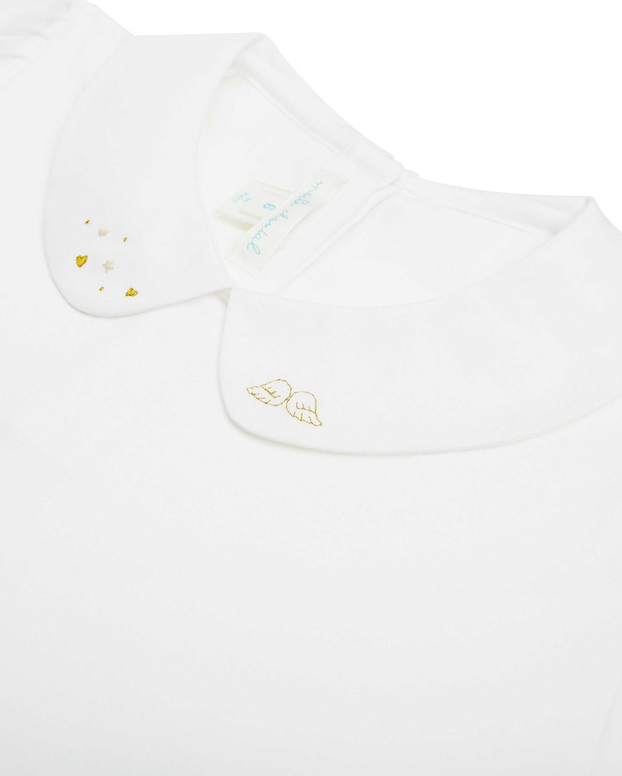 Marie Chantal Loungewear | Angel Wing Peter Pan Collar T-Shirt - Child White & Gold